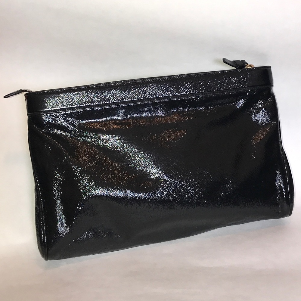 YSL Yves Saint Laurent Black Patent Clutch Large